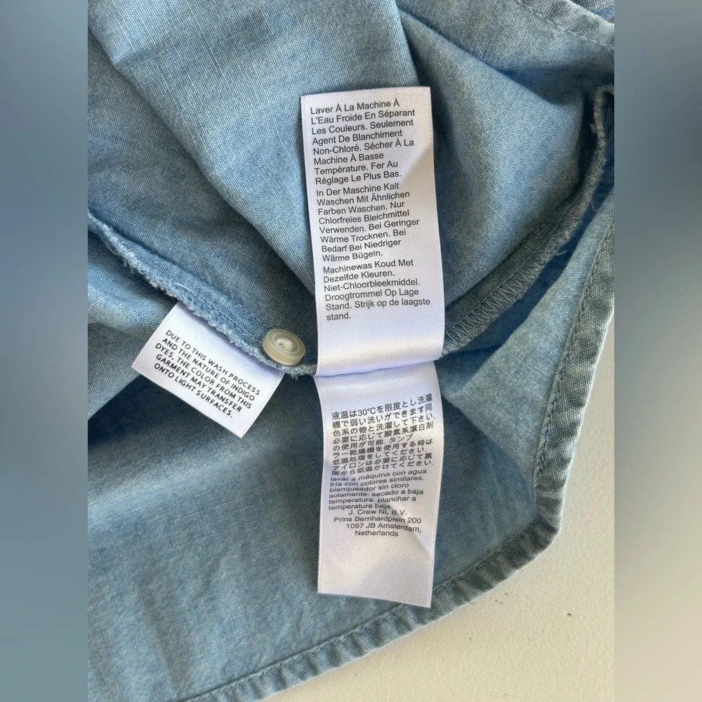 J Crew Blue Chambray Shirt Ruffle Peter Pan Collar Long Sleeve Women's Size 4 - Picture 10 of 15